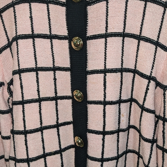 Vintage Beloux Classic Pink and Black Windowpane Cardigan Sweater Size M - Picture 4 of 9